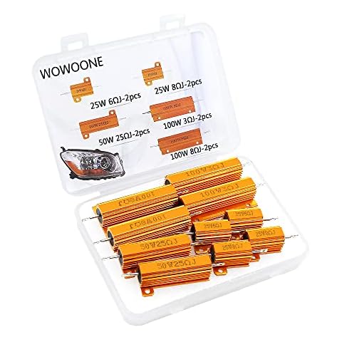 Kosiy Eiechip Set of 10 Power Resistor, Aluminum Shell Resistors, 25W 6 Ohm/8 Ohm, 50W 25 Ohm, 100W 8 Ohm/3 Ohm Watt Shell Power Aluminum Housed Case Wirewound Resistor for Nest Hello Doorbell Cover