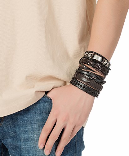 REVOLIA 6Pcs Braided Leather Bracelets for Men Women Cuff Wrap Wristbands B(Meatl) - Image 5