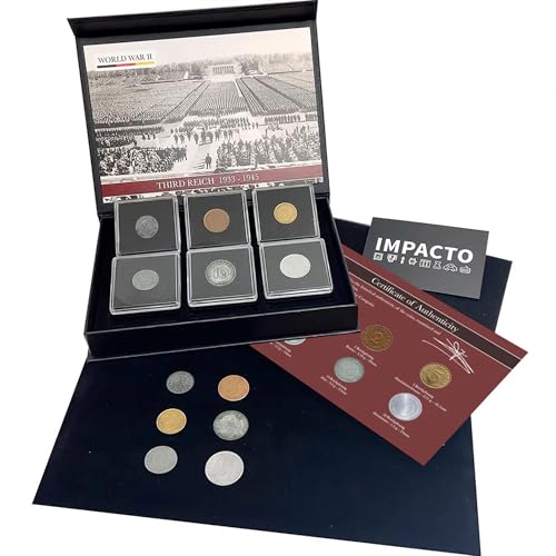 IMPACTO COLECCIONABLES - IMPACTO COLECCIONABLES | 6 Pièces Authentiques de la Seconde Guerre Mondiale - Collection du Troisième Reich en Coffret de Luxe, Inspectées par des Experts | Certificat d'Authenticité Inclus