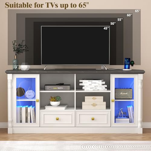 Image of Corner TV Stand for 55 60 65 Inch TVs,Entertainment Center,White