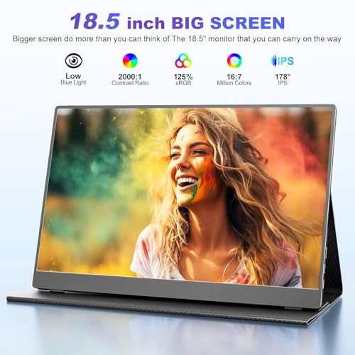 Image of 18.5 Inch Portable Monitor, FHD 120Hz IPS HDR 125% sRGB USB-C HDMI External Travel Monitor with Built-in Speakers, VESA Compatible for Laptop MacBook PC Surface PS5 Xbox