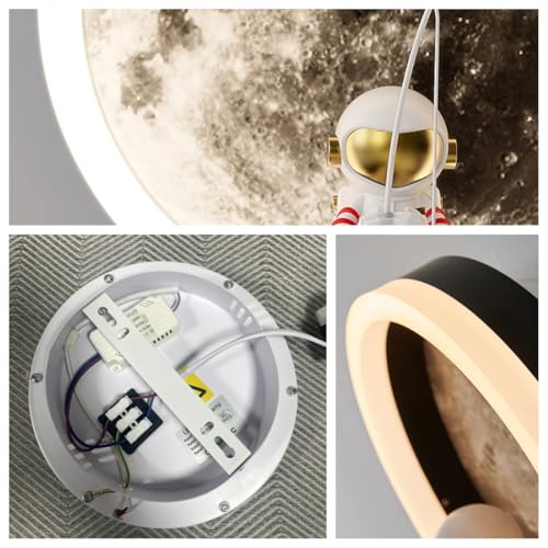 HTsilphelene Wandlampe Kinderzimmer, Indoor Astronaut Dekoration Wandleuchte Kinderzimmer, 3000K 12W Wandlampe Kinder Kreisförmiges Schlafzimmer Licht (A:White)