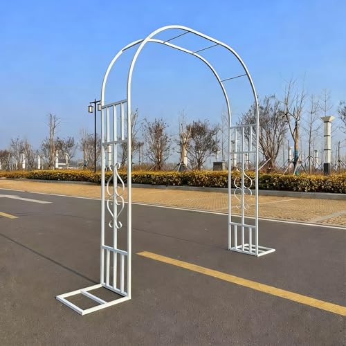 Wetsfgdg バラアーチ 大型 ガーデンアーチ 幅 140 180 220 260 300 340cm 高さ 230cm 鉄製 庭 花壇 エントランス バラ アーチ 黒 墨緑 白 古銅色 耐候性-ホワイト/フラットトップ180*40*230cm