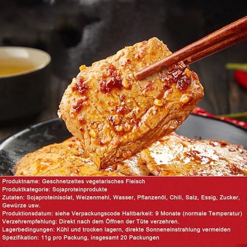 Würziger getrockneter Tofu, Latiao, chinesische Snacks,geschredderter vegetarischer würziger Snack, einzeln verpackt (11g*20Stück)-Scharf