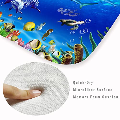 Wodejia Flannel Mat Non Slip 3D Print For Bedside And Living Room,Clearance Mats Absorbent Moisture Dust Forlaundry Room,Bath Rugs Sponge Foam Soft For Bathroom (Submarine Fish School Theme) #TOP2