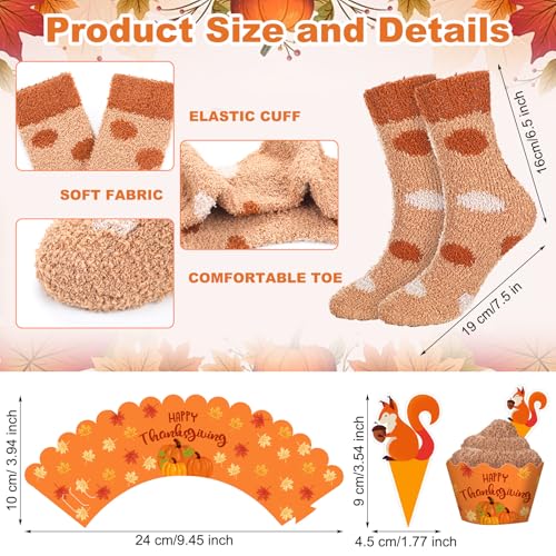 Suhine 24 Pairs Christmas Cupcake Fuzzy Socks for Women and Girls - DIY Gift Winter Warm Slipper Soft Fluffy Socks with Gift Boxes2