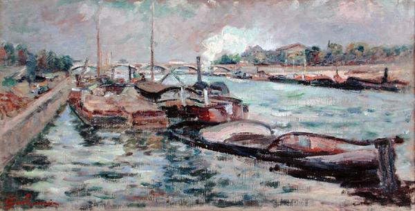 Toile murale abstract de la Seine par Guillaumin, tableau salon 60x90cm