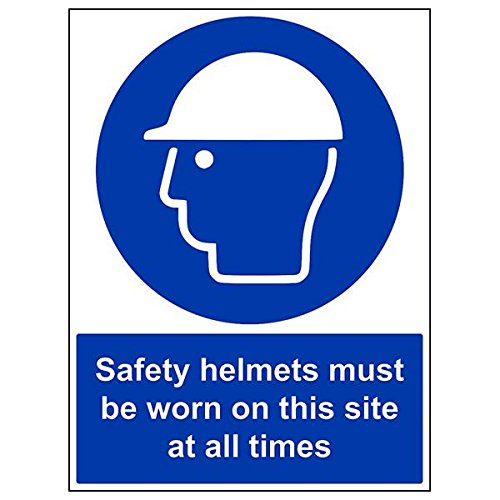 Vsafety 41001bl-r "casques de sécurité doit être porté sur site..." Sign, 450 mm x 600 mm (lot de 3)