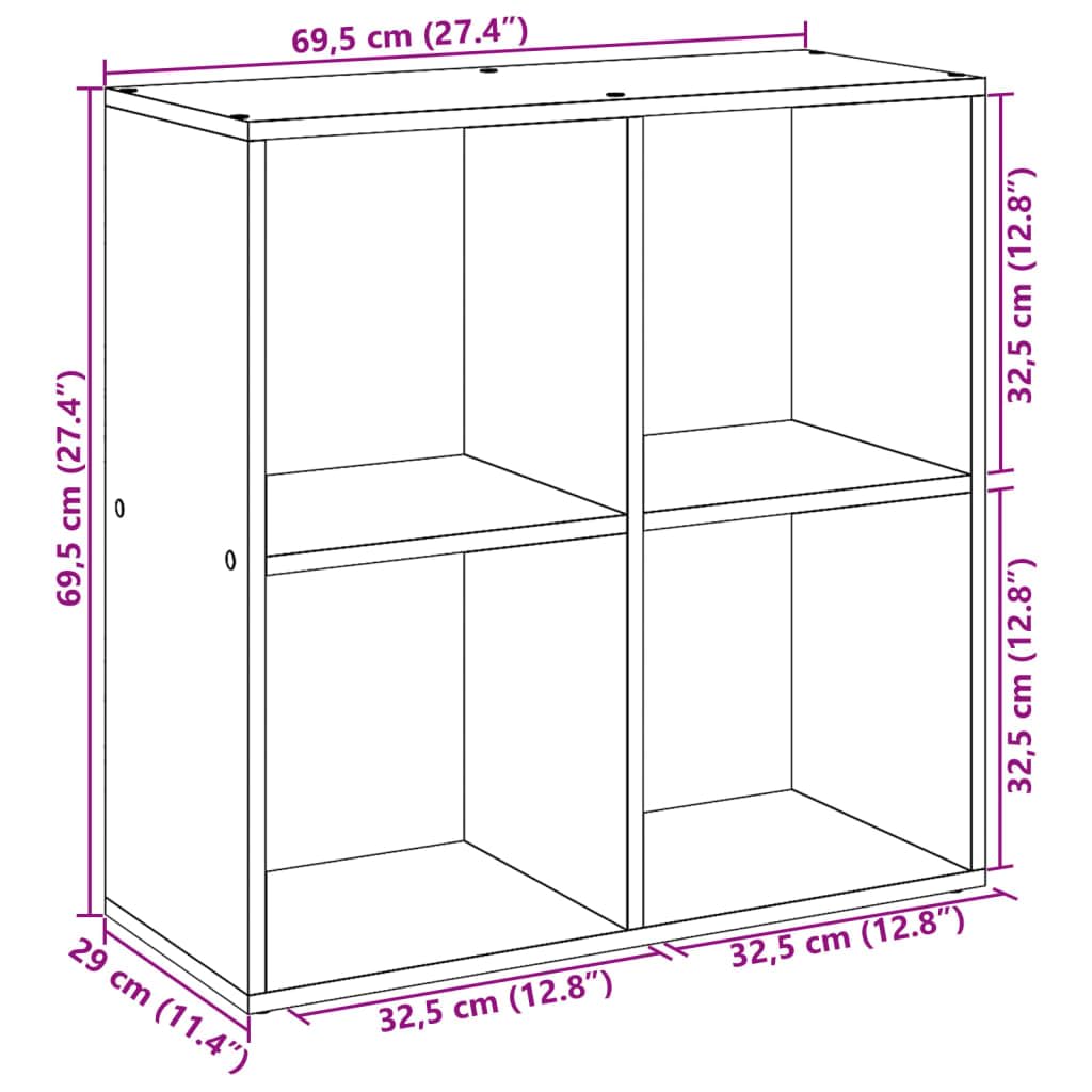 Regał na książki o wyglądzie starego drewna, 69,5 x 29 x 69,5 cm, materiał drewnopochodny, 4 półki, regał stojący do salonu, biura, pokoju dziecięcego, otwarty system regałowy z miejscem do