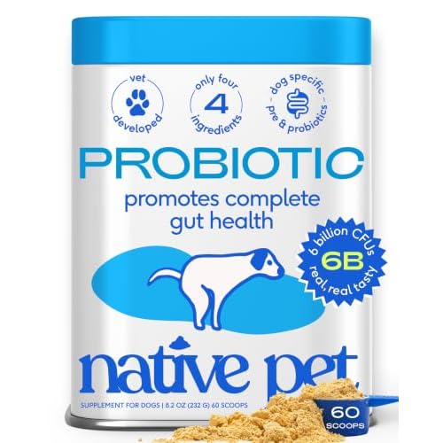 Native Pet Probiotics for Dogs – Dog Probiotic Powder for Gut & Digestive Health, Vet-Formulated 6B CFUs Dog-Specific Probiotic Strains, Supports Stool Quality & Diet Transitions – 60 Scoops