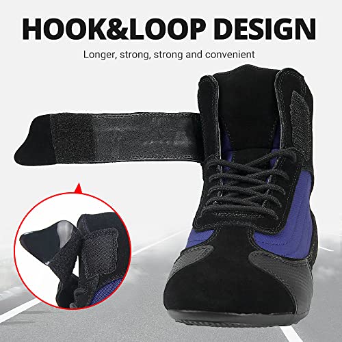 HEROBIKER Motorcycle Combat Boots Racing Hiking Outdoor Work Mid Ankle Shoes for Men Blue