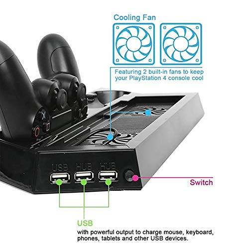 Base Vertical Console PS4 PS4 SLIM PS4 PRO para 2 Controles e Cooler Ventilação
