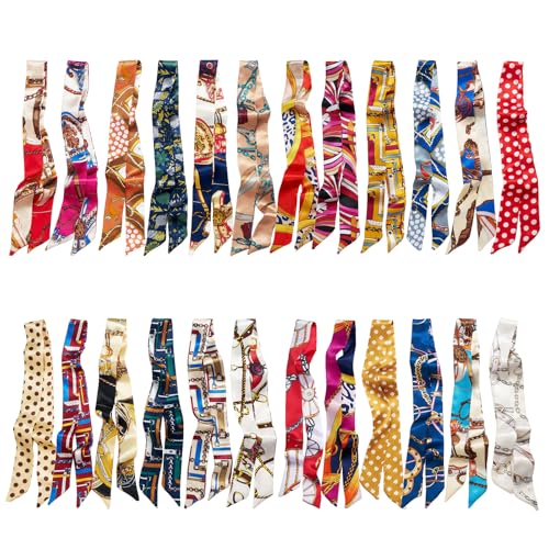 QIUTIMIY 24PCS Fashion Scarf Set for Women Satin Neckerchief Tie Headbands Purse Scarf for Bag Accessories