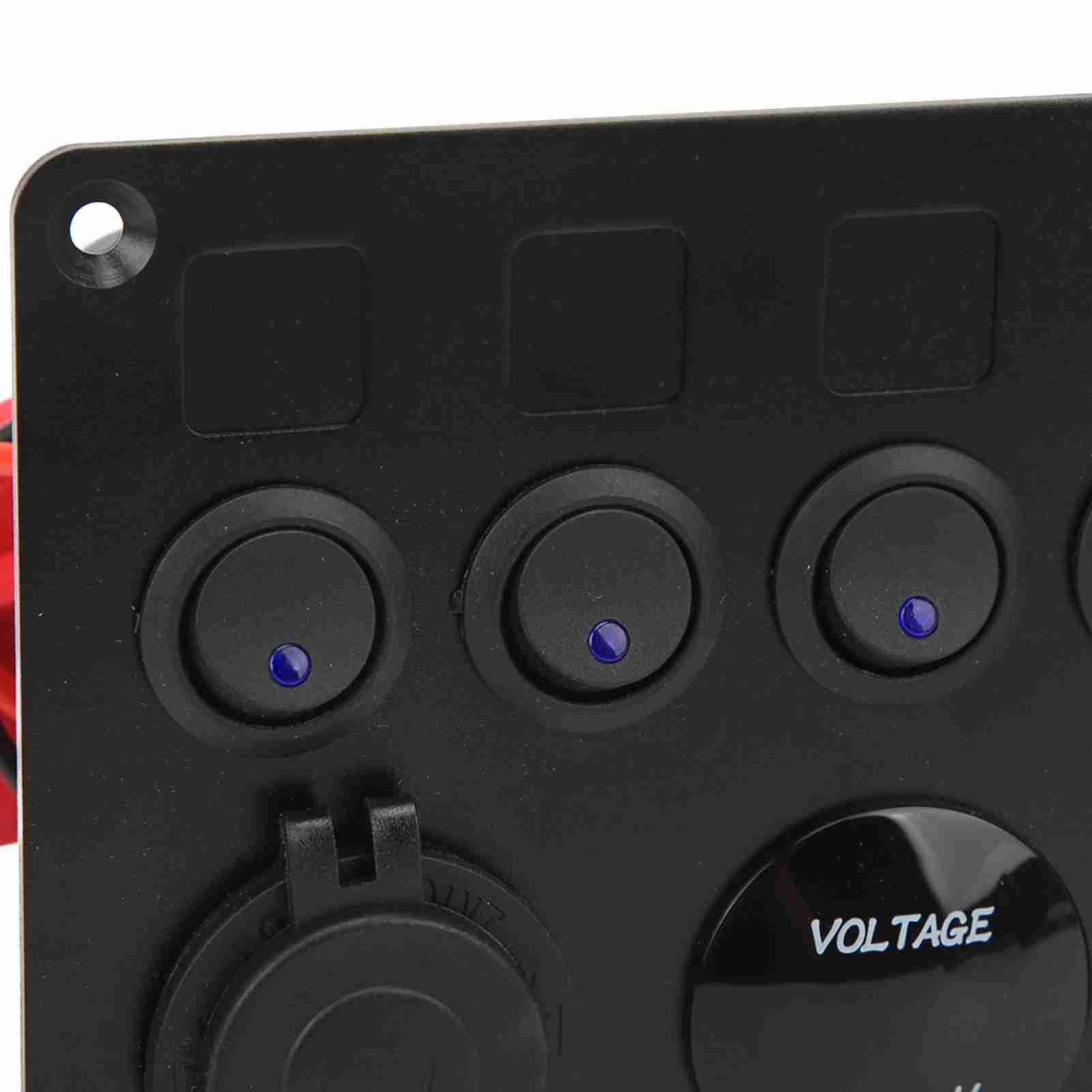 Panel przełączników 5-krotnych lvifloae 12-24 V, panel przełączników LED łodzi morskiej z woltomierzem cyfrowym, podwójna zapalniczka USB do przyczepy RV Truck (Zielony)
