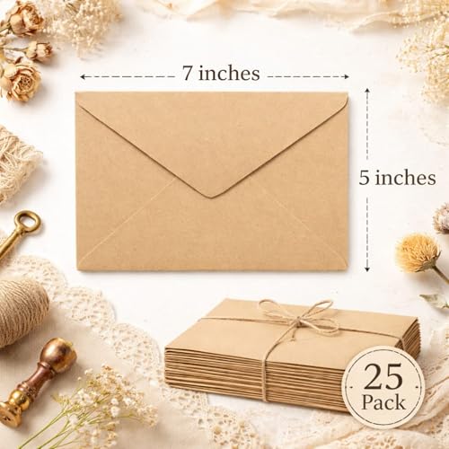 Image of Celebrations Vintage Brown Kraft Paper Envelope For Wedding Invitations, Love Letters & Romantic Messages, Old-Style Envelope for Wedding Cards, Invitations & Letters - Pack Of 15