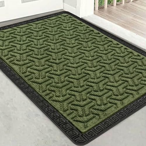 Image of Yellow Weaves Large Size (60x90 cm) Door Mat for Home Entrance, Outdoor Rubber Mat - Non-Slip, Anti Skid Foot Mat, Dirt Trapper, Heavy-Duty, Waterproof Doormat (Triangle Design, Olive Green Color)