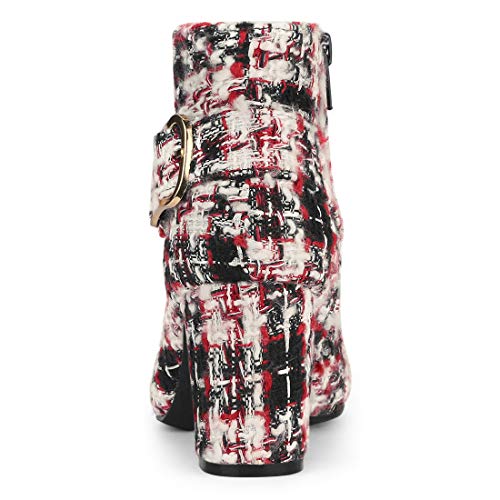 Allegra K Women's Plaid Pointed Toe Chunky Heels Ankle Boots4