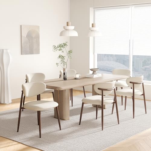 Image of MALOL Upholstered Curved Back Dining Chairs Set of 6, Beige