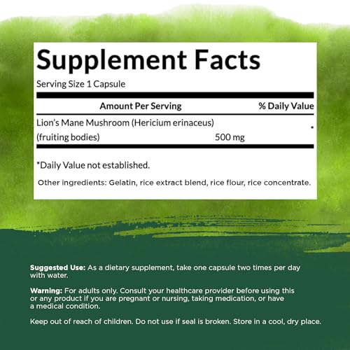 Swanson Lion's Mane Mushroom Capsules - 500 mg Each, 60 Capsules - Herbal Supplement Supporting Cognitive Function - Image 6