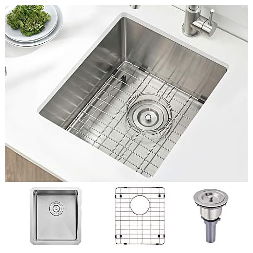 15 x 17 Inches 16 Gauge Stainless Steel Undermount Small RV Kitchen Bar Sink, BoomHoze Single Bowl Brushed Nickel SUS304 Outdoor Bar Sink with Bottom Rinse Grid and Basket Drain Strainer