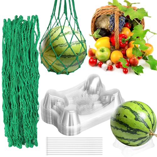 Hoemwarm 30 Pcs Watermelon Net Holder with 100 Cable Zip Ties Heavy Duty Trellis Hammock Net Melon Support Holder Keep Watermelon Off of The Ground Holds up to 22 Lbs