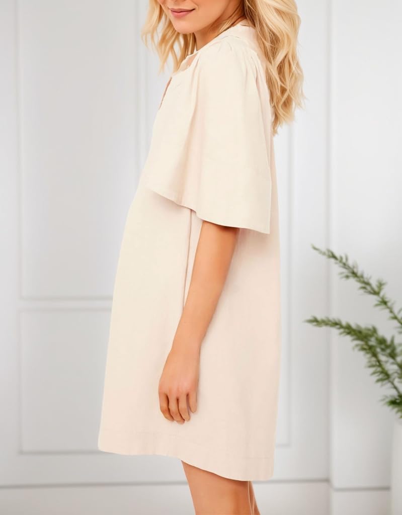 Kedera Women Casual Summer Dresses 2024 Spring V-Neck Oversized Flutter Sleeve Solid Mini Dresses Khaki, Large - Image 4