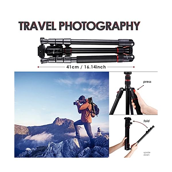 Kamerastativ Fotostativ faltbar Kamera Handy Stativ Dreibeinstativ Tripod aus Aluminium, 160cm Tragfähigkeit bis 8KG mit… – Bild 5