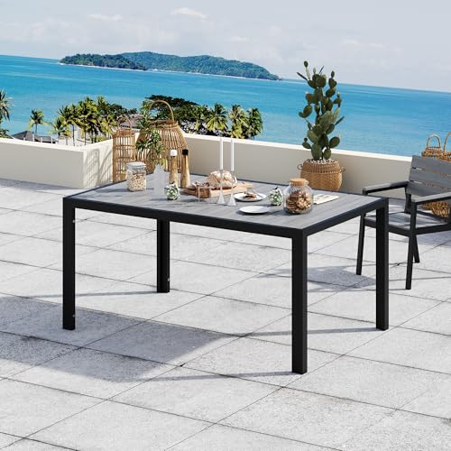 Devoko HDPS Table de Jardin Résistant aux Intempéries, 150 x 80 x 72 cm Table Aluminium Exterieur Finition Grain de Bois et Facile d'entretien, Table a...