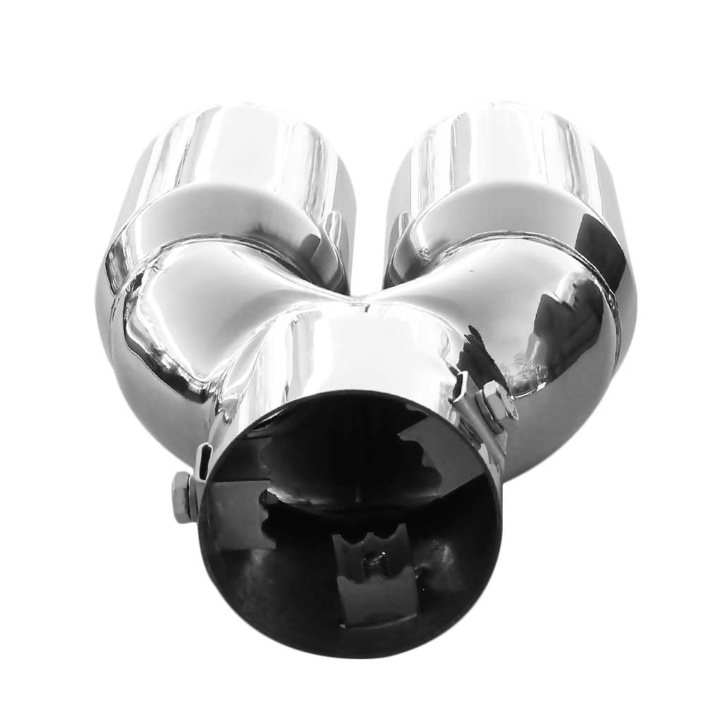 Embout d'échappement double tube double rond en acier inoxydable - Pot d'échappement sport - Embout d'échappement - Embout d'échappement universel - Chromé - Inoxydable