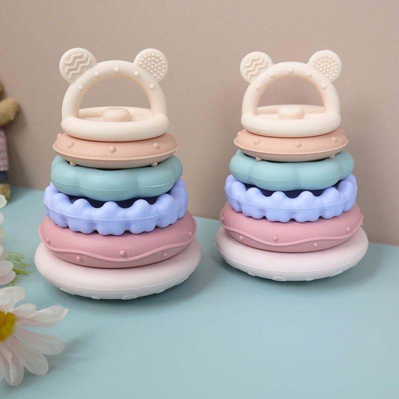 Image of Stacking Balls Soft Toys for Babies 6 12 18 Months 1 Year Old Girls Boys - Toddlers Sensory Educational Montessori Baby Blocks - Infant Newborn Teething Learning Stacker Cups (Stacking Ring 1)