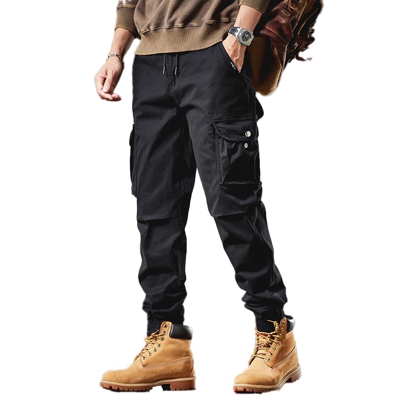 Men's Multi-Pocket Leg Fork Zipper Mid Waist Cord Design with Zipper Studded Button Mountaineering Casual Pants