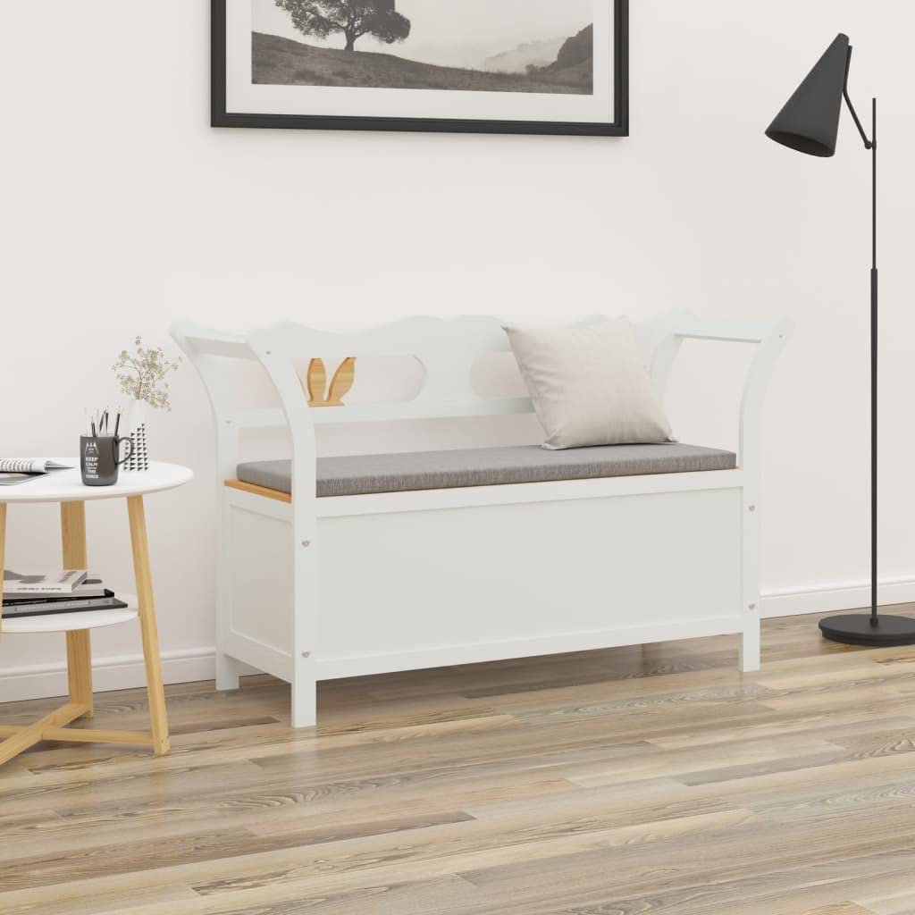 Ławka do siedzenia, biała, 107 x 45 x 75 cm, lite drewno, jodła z oparciem i podłokietnikami, ławka do przedpokoju z miejscem do przechowywania butów i ubrań, stabilny materiał