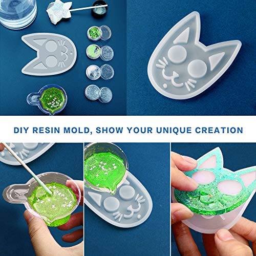 Cat Resin Mold Keychain Pendants Silicone Molds for Resin Casting, Crystal Epoxy Resin Molds DIY Crafts Jewelry Making Tools with Key Rings