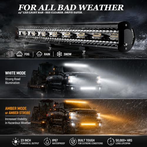 Image of 23 Inch 144W LED Light Bar White /Amber Flasing Strobe Light with Six Modes Driving Fog Lights Spot Flood Combo Beam Bumper Lights with Switch Wiring Harness for Offroad Truck 4WD SUV ATV UTV