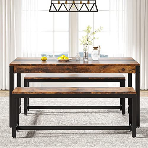 Tribesigns-63-Inch-Large-Dining-Table-Set-for-4-to-6-Kitchen-Breakfast-Table-with-2-Benches-Sided-Drawer-3-Piece-Modern-Industrial-Bar-Table-Furniture-for-Dining-Room-Rustic-Brown-Black
