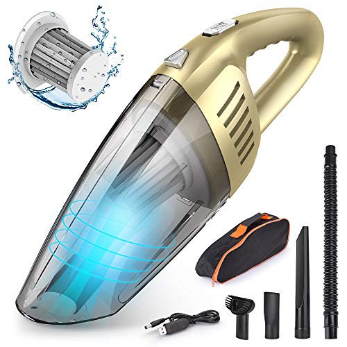 Ecoastal Handheld Vacuum Cordless,Wet Dry Car Pet Cleaner Rechargeable 120W 8500Pa Strong Suction, 2200mAh Up to 25 Mins Cordless Vacuum Cleaner for Car, Home, Pet and Office (Gold)