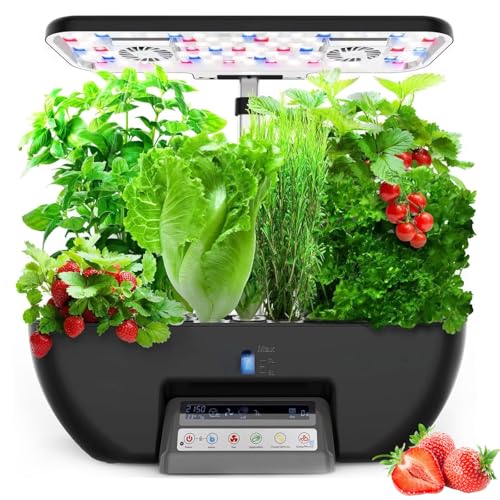 Sistema de cultivo hidropónico, huerto interior de 17 hoyos con verduras, frutas y flores, sistema de autocirculación, 2 ventiladores integrados, pantalla táctil, depósito de agua de 7 l, jardín int