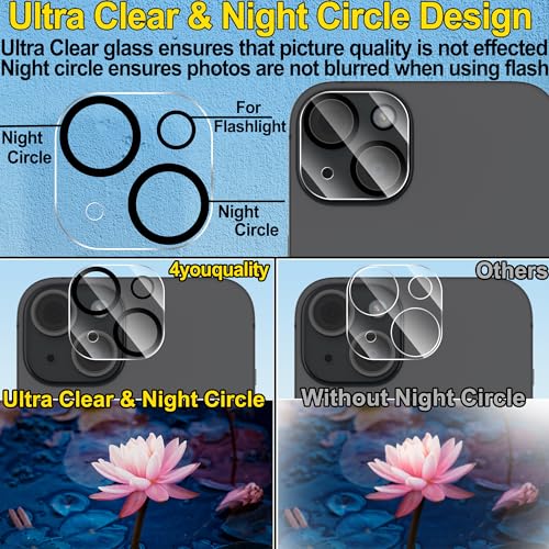 Image of 4youquality Camera Lens Protector for iPhone 15 and iPhone 15 Plus, 9H Tempered Glass, Case-Friendly, Anti-Scratch, Pack of 3