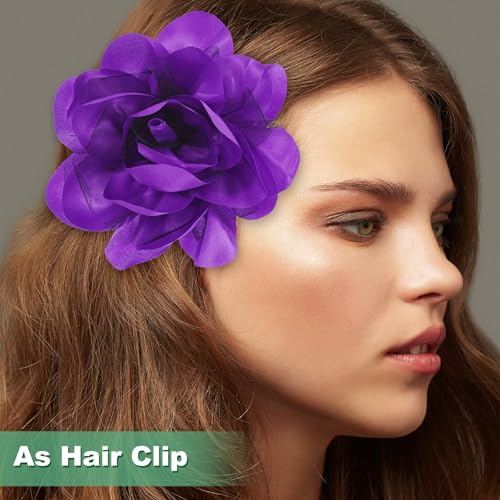 Image of M METERXITY Large Women's Brooches Lapel Pin, Lapel Pins Dainty Satin Fabric Big Camellia Flower Hair Clip Dancer Pin Up for Hats /Parties /Clothes /Jewelry