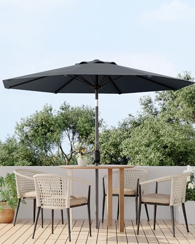 9FT Outdoor Patio Umbrella, Outdoor Table Umbrella, Market Umbrella with Push Button Tilt and Crank, 8 Sturdy Ribs UV Protection Waterproof for Garden, Deck, Backyard, Pool (Grey)