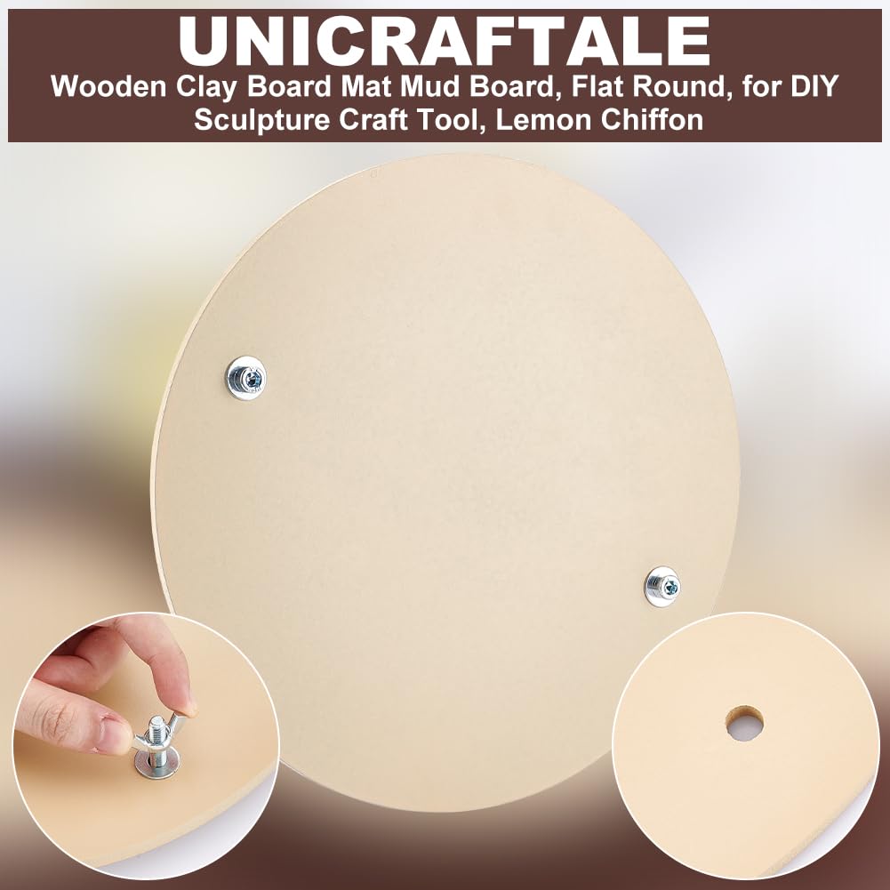 UNICRAFTALE 4 Set Lemon Chiffon Wooden Clay Board Mat Mud Board Flat Round Golden Pottery Wheel 25cm Round Clay Throwing Bats for Clay Crafts Arts Ceramics Pottery Tools Pottery Bats for DIY Sculpture - Image 4