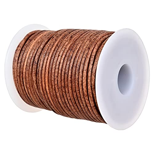 Image of GENIQUE Real/Genuine Round Leather String Cord for Necklace, Bracelets, Jewellery, Braiding (Saddle Brown Distressed, 2mm)