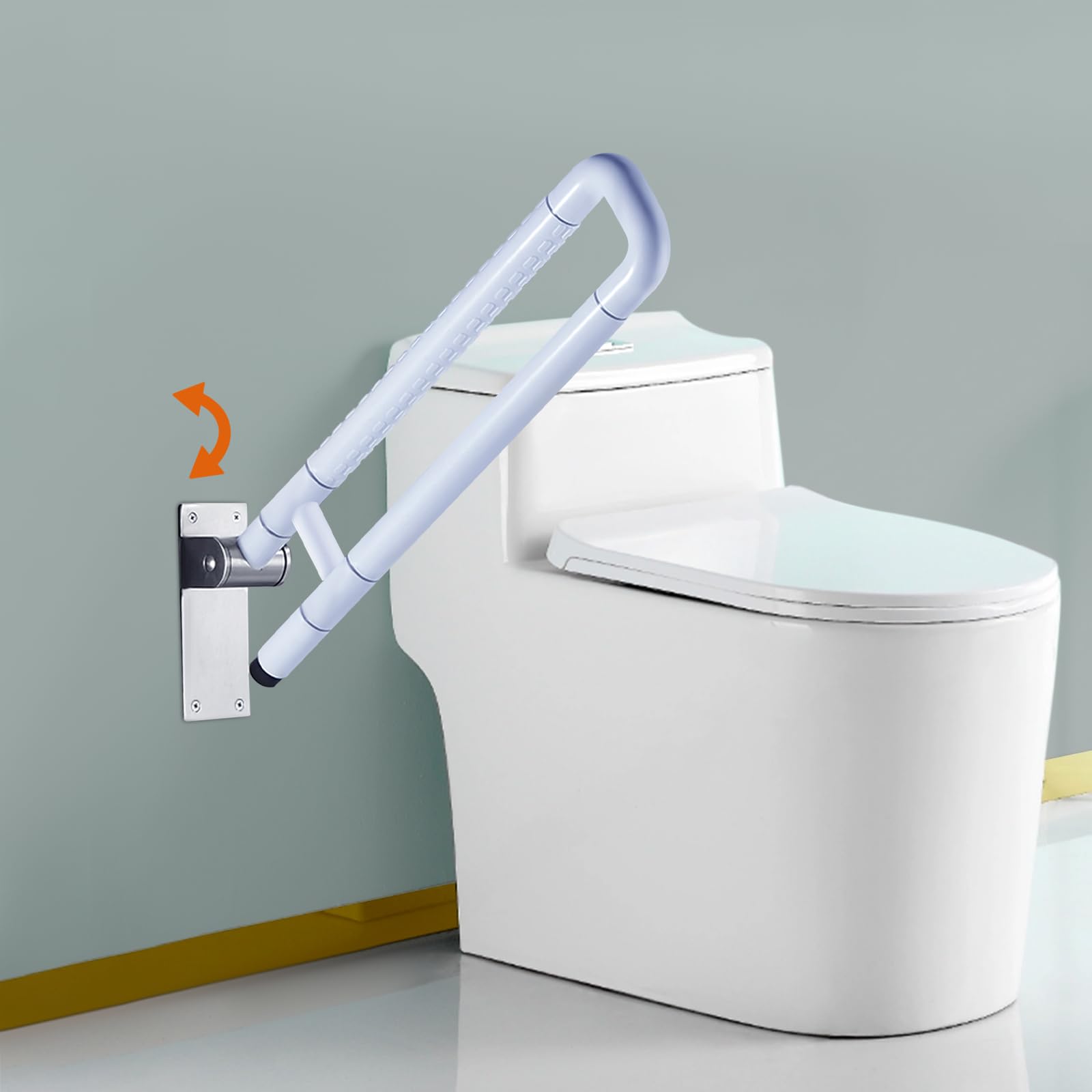 Asidero para inodoro para personas mayores, discapacitados, plegable, acero inoxidable, antideslizante, con una capacidad de carga de 226 kg, antideslizante con perfil estriado, función plegable 90°