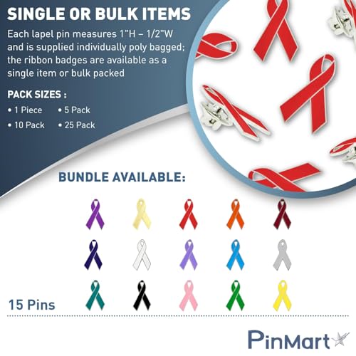 Image of PinMart Awareness Enamel Lapel Pin - Nickel and Gold Color Plated Ribbon Pin - Prevention and Awareness Ribbon - Jewelry Brooch with Secure Clutch Back