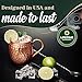 Kitchen Science Moscow Mule Copper Mugs Set of 8 (16oz) | Food Grade 100% Pure Copper Cups | Handcrafted w/Lacquered Hammered Finish, Smooth Rounded Lip, Ergonomic Handle (No Rivet) w/Solid Grip
