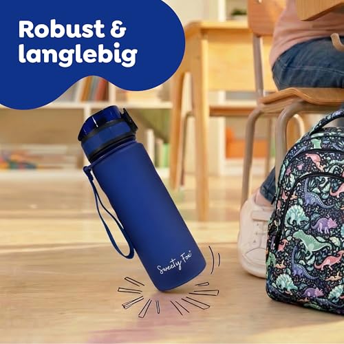 Sweety Fox Trinkflasche Kinder Kohlensäure Geeignet 500ml, Blau - Trinkflasche Sport 100% Auslaufsicher & Wasserflasche Spülmaschinenfest 5