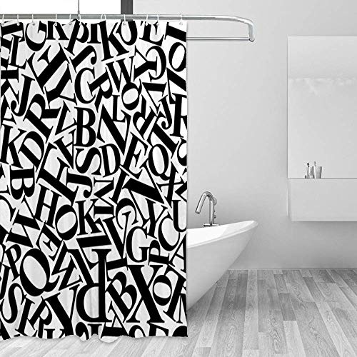Rideau de douche imprimé lettre lavable en machine avec crochets - 5