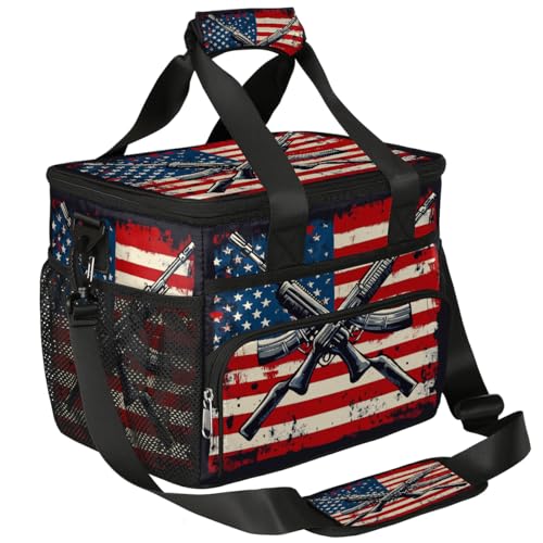 Mexpekil Bolsa térmica grande con diseño de bandera americana, 15 L, aislada, a prueba de fugas, suave, para playa, con correa para picnic, camping, viajes, pesca, senderismo