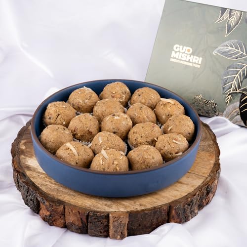 Image of Gud Mishri Gond Ke Laddu Mishri 1Kg | Healthy Energy-Boosting Indian Sweet Made with Aata, Badam, Gond, Coconut & Desi Ghee | Sweetened with Mishri | Nutritious Traditional Ladoo | No Refined Sugar | Healthy Mithai Gift Box