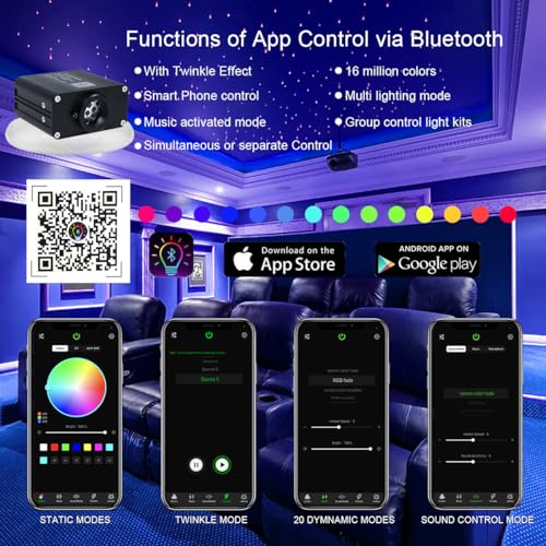 Image of AKEPO 16W Small Size RGBW APP Twinkle Fiber Optic Light Kit, Mixed 295pcs 9.8ft /3m Optical Fiber Star Music Activated Ceiling Light Kit for Car Headliner Star /Home